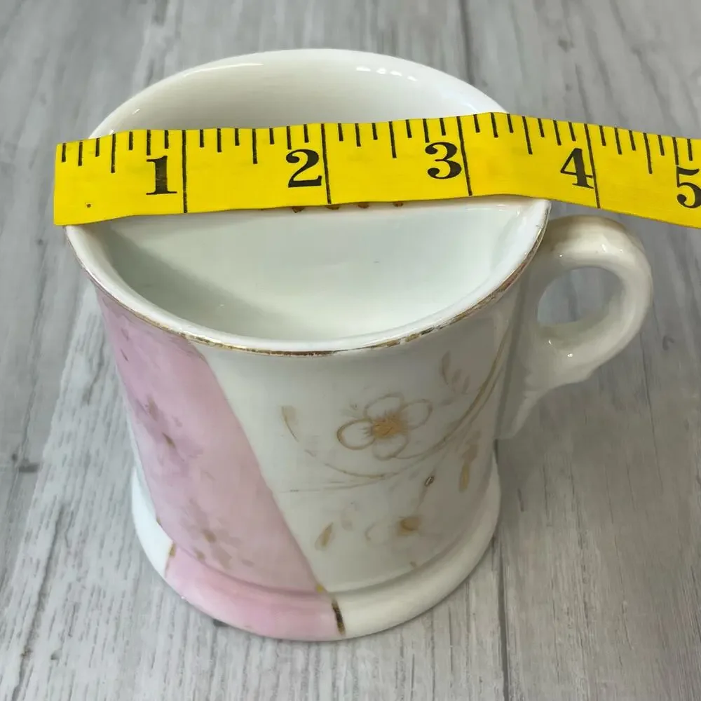 Vintage White Pink Floral Accent Gold Trim Shaving Mug Cup Decor